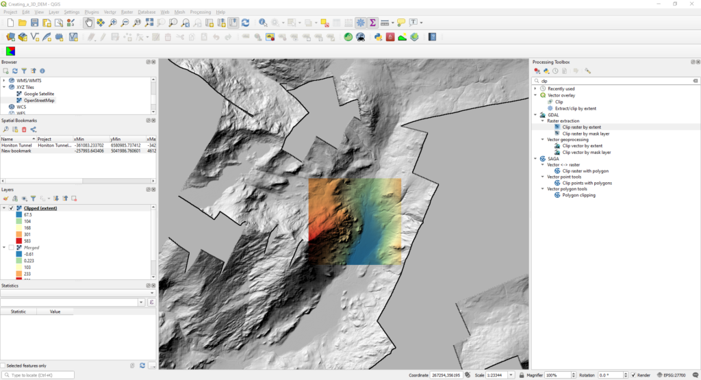 Screenshot showing the clipped elevation layer.