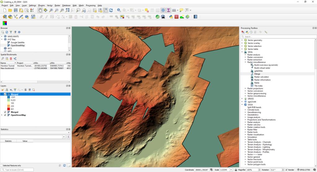 Screenshot showing digital elevation layers with symbology applied.